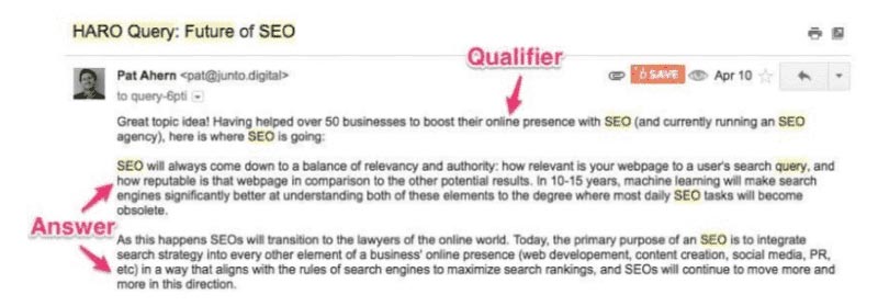 HARO email outreach example